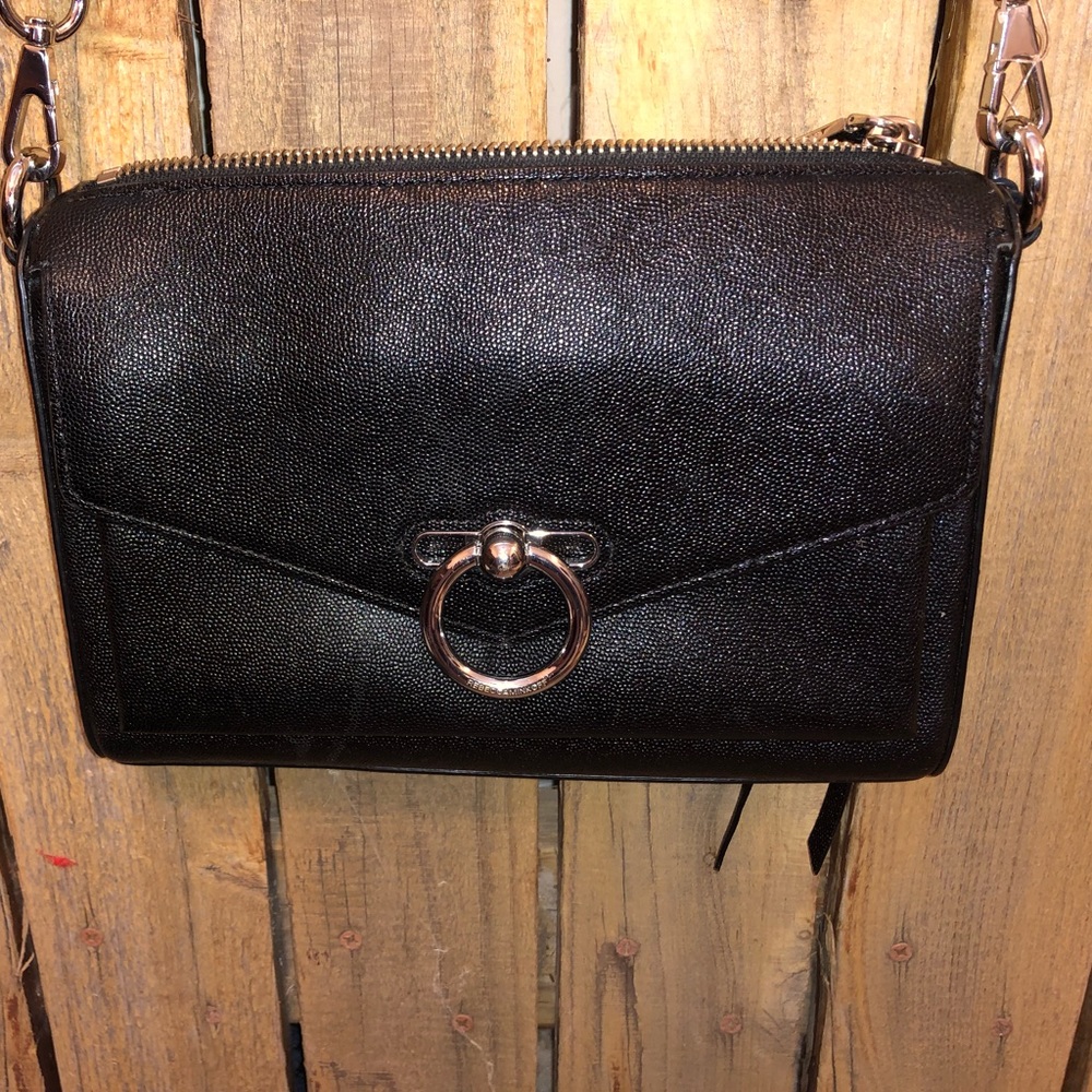Rebecca Minkoff Black Leather Crossbody Bag with Silver Ring Hardware